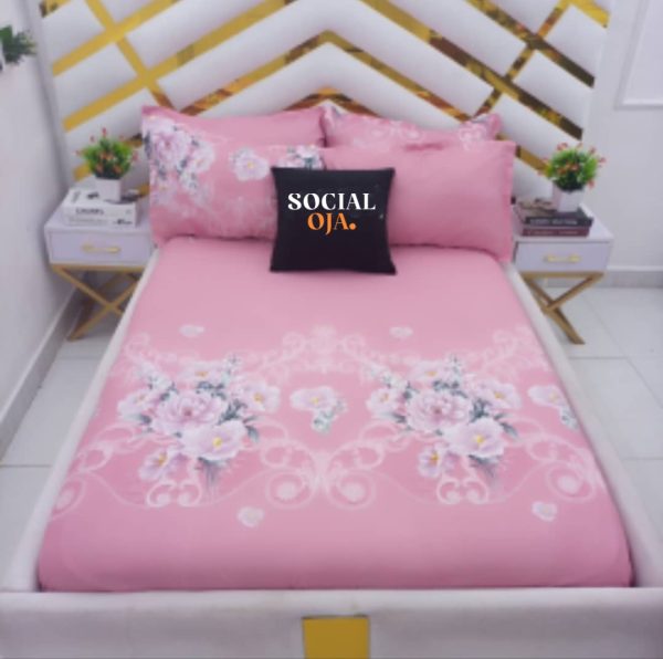 Baby Pink Floral Flat Bedsheet with Pillowcases