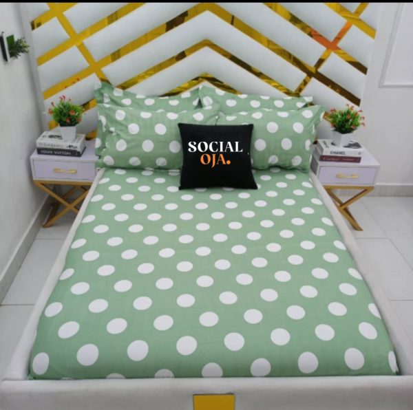 Mint Green Polka Dot Flat Bedsheet with Pillowcases