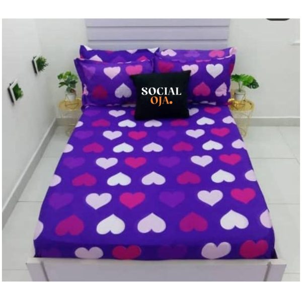 Purple Heart Style Flat Bedsheet with Pillowcases