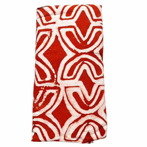 Half Moon Adire Fabric – 100% Cotton Hand-Dyed African Textile – Red Abstract Tie Dye Cloth (5 Yards)