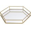 Hexagon Gold Decorative Mirror Tray Serving Platter (Large 34cm x 30cm x 5cm)