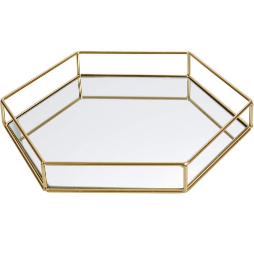 Screenshot Hexagon Gold Decorative Mirror Tray Serving Platter (Large 34cm x 30cm x 5cm)