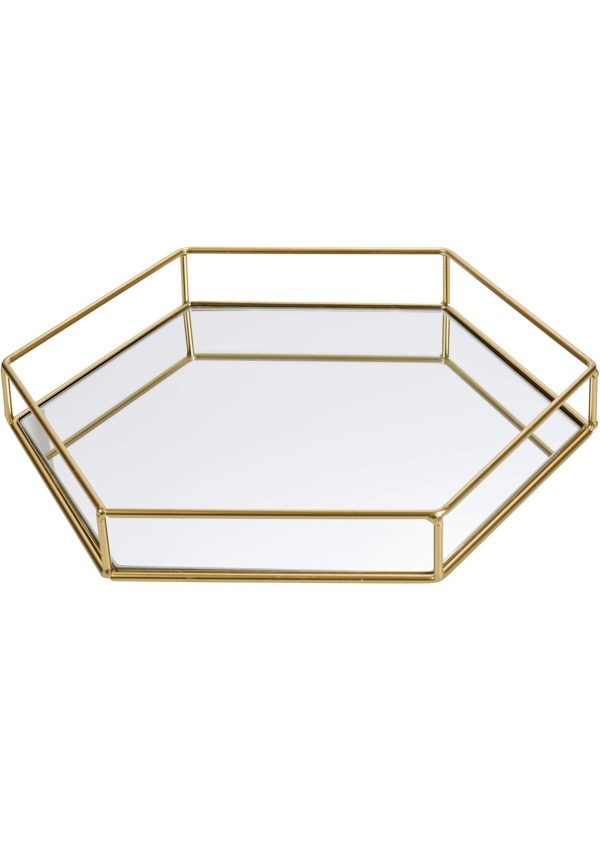 Hexagon Gold Decorative Mirror Tray Serving Platter (Large 34cm x 30cm x 5cm)