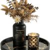 Black Round Marble Pattern Serving Trays for Kitchen/ Dinning Room - Modern Candle Display Tray for Living Room Centrepiece Decor