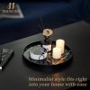 Black Round Marble Pattern Serving Trays for Kitchen/ Dinning Room - Modern Candle Display Tray for Living Room Centrepiece Decor