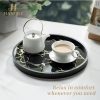Black Round Marble Pattern Serving Trays for Kitchen/ Dinning Room - Modern Candle Display Tray for Living Room Centrepiece Decor