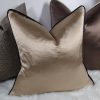 Luxury Champagne Gold Cushion Cover Piped in Black Satin 18x18