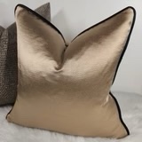 Luxury Champagne Gold Cushion Cover Piped in Black Satin 18x18