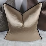 Luxury Champagne Gold Cushion Cover Piped in Black Satin 18x18