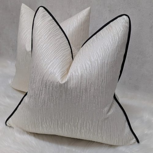 Ivory Ripple Cushion Cover, Piped in Black Satin 18x18  
