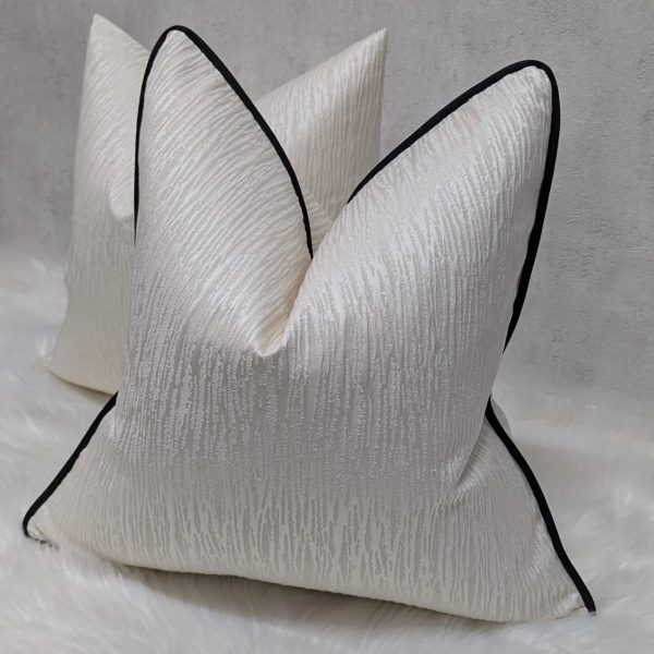 Ivory Ripple Cushion Cover, Piped in Black Satin 18x18  