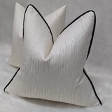 Ivory Ripple Cushion Cover, Piped in Black Satin 18x18  
