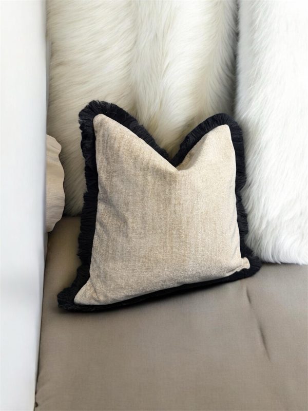 Marka Beige/Black Fringe Cushion Cover