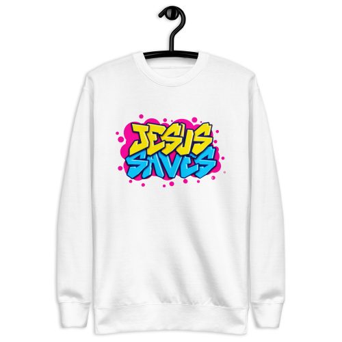 unisex-premium-sweatshirt-white-front-6689500714dc5.jpg Jesus Saves Unisex Premium Sweatshirt